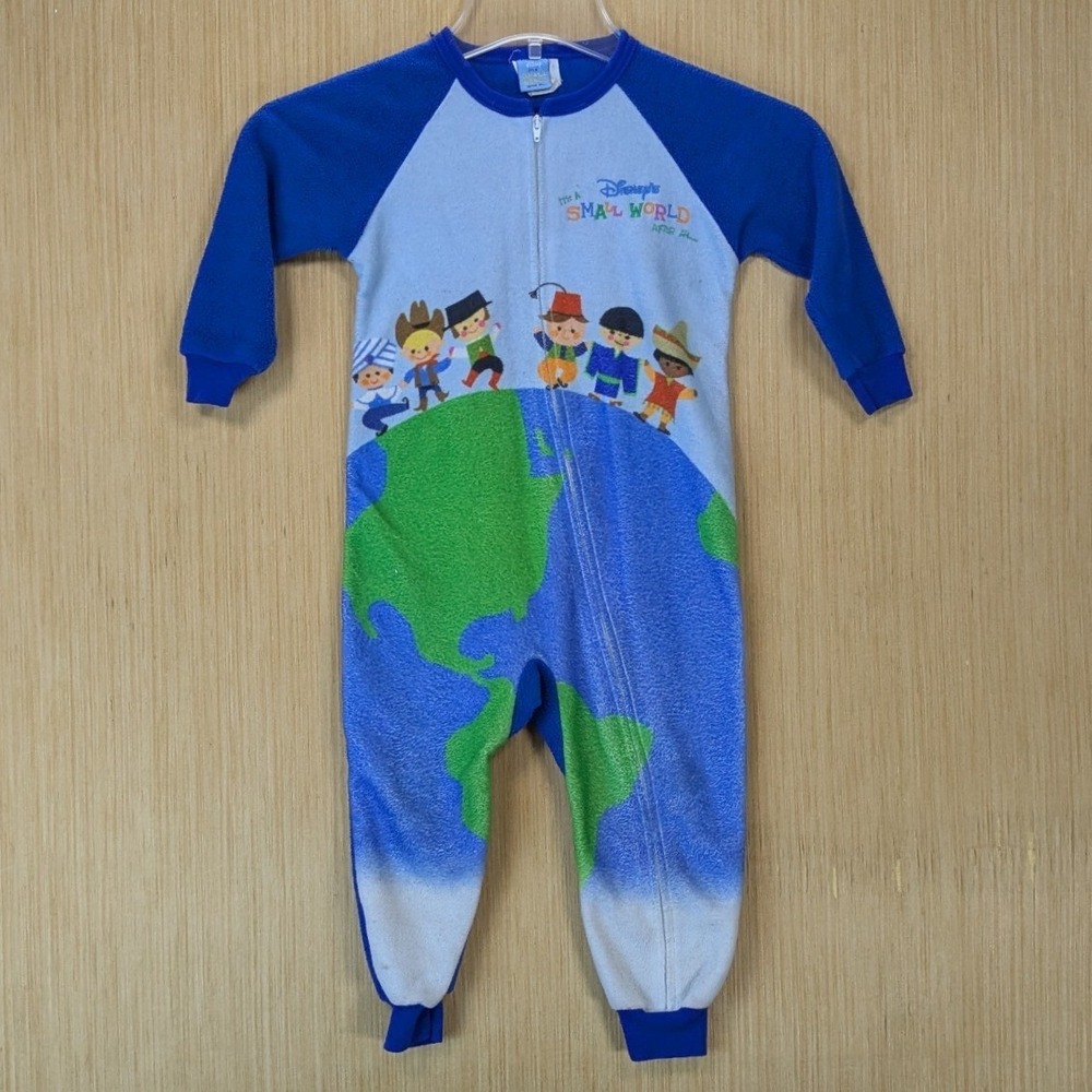 Vintage Disney Its A Small‎ World Fleece Sleeper Pajamas Blue Kids 3T JCPenney